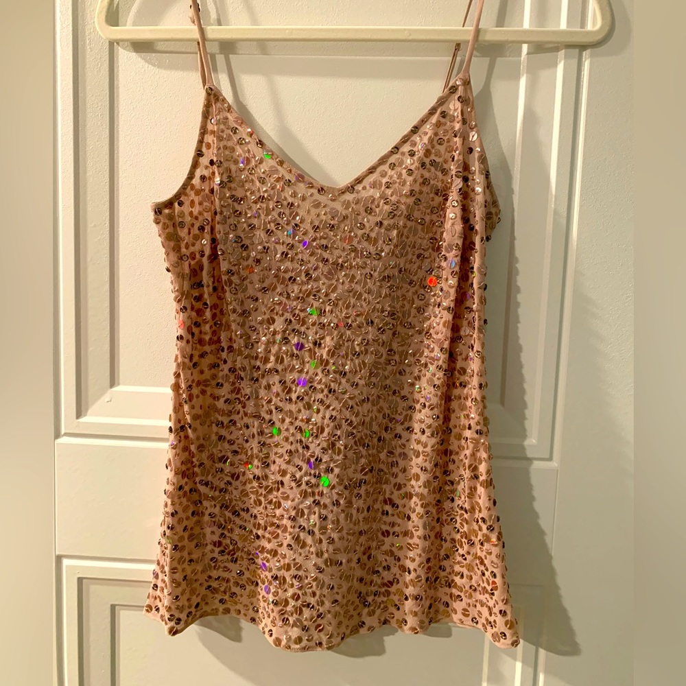 J. Crew jeweled and sequined silk tank in blush pink XS